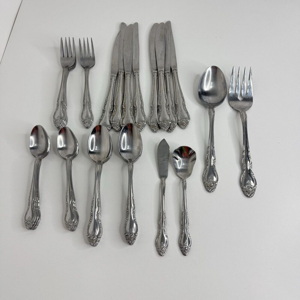 Vtg Oneida Northland Japan Rose Pattern Stainless Flatware Serving Mixed Lot 34